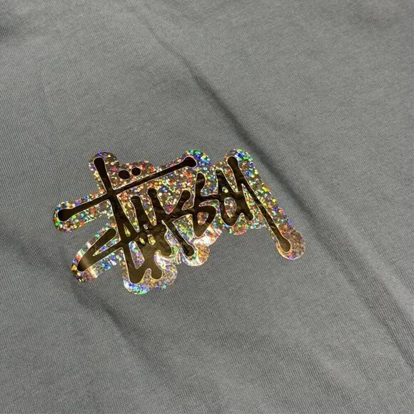 Vintage Stussy Hoodie Pullover Glitter Logo Blue Lightweight Cotton Medium - Picture 4 of 10